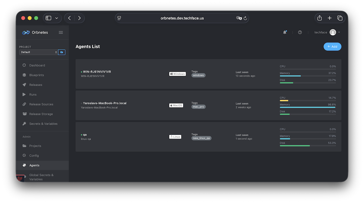Agents list with online status