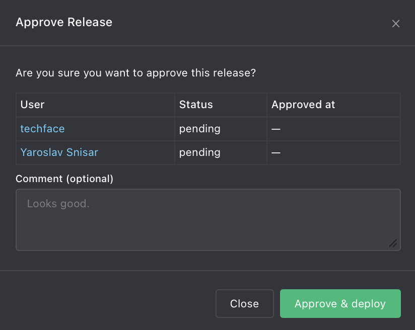Approve comment cancel actions
