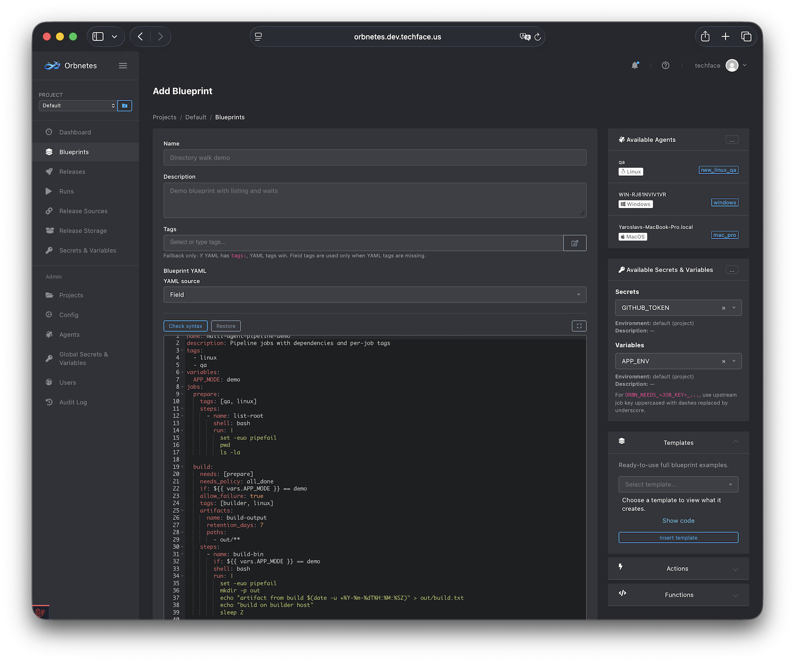 Create blueprint page