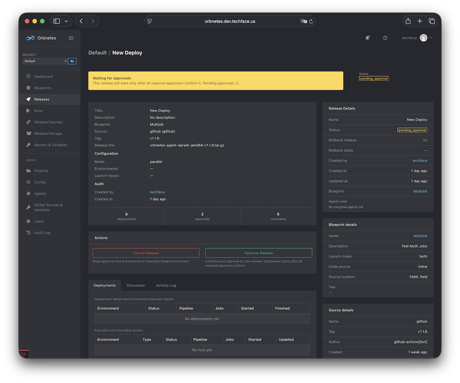 Approval model on release detail page