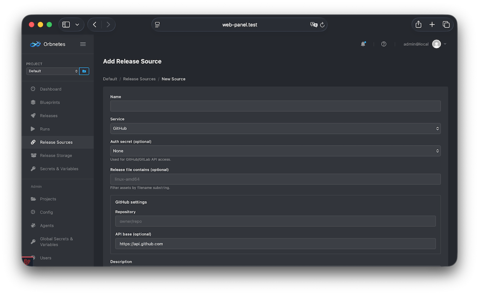 Release source and storage setup