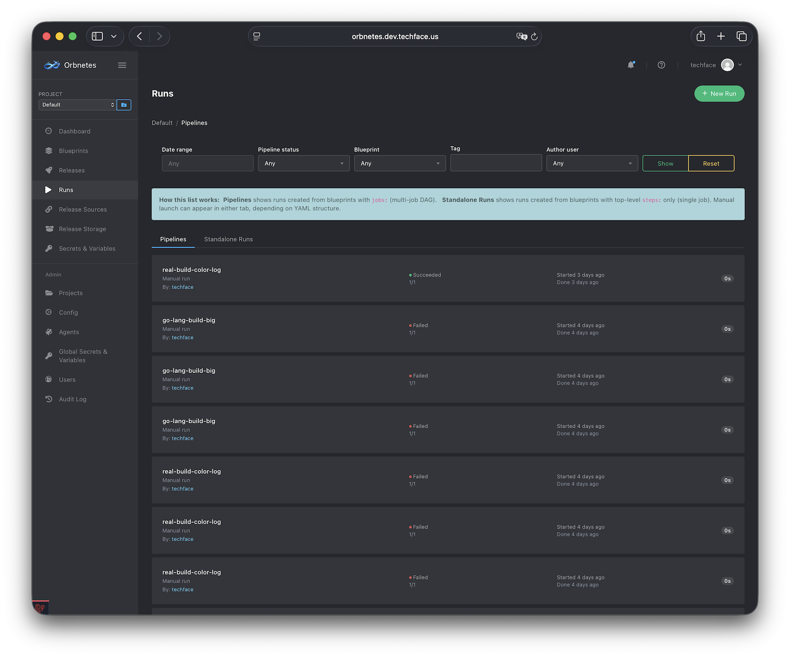 Runs and pipelines overview